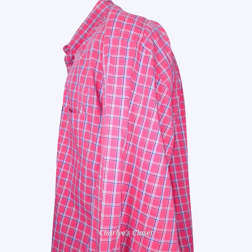 Faconnable Mens Button Down Shirt XL Pink Plaid Cotton Resortcore Made in USA - Picture 7 of 8